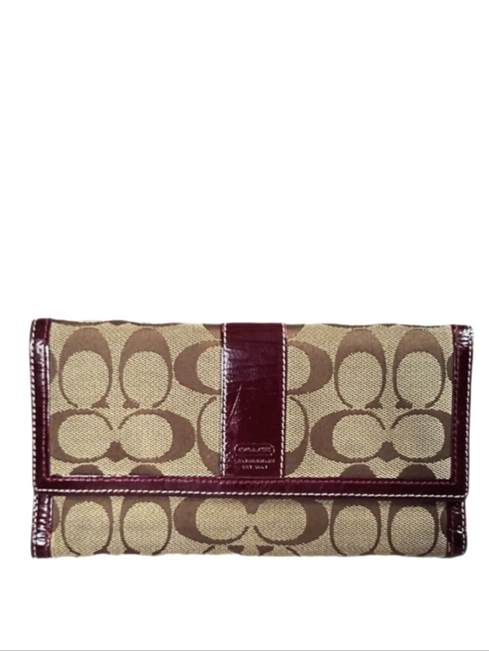 😍 Vintage Y2K Coach Hamptons Khaki Burgundy Signature Stripe Envelope Wallet